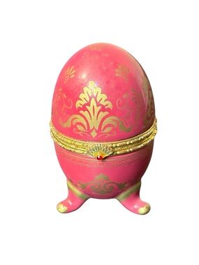 Fabergé Style Egg Trinket Box Clock Pink Gold Ornate Jewelry Box Vintage Decor